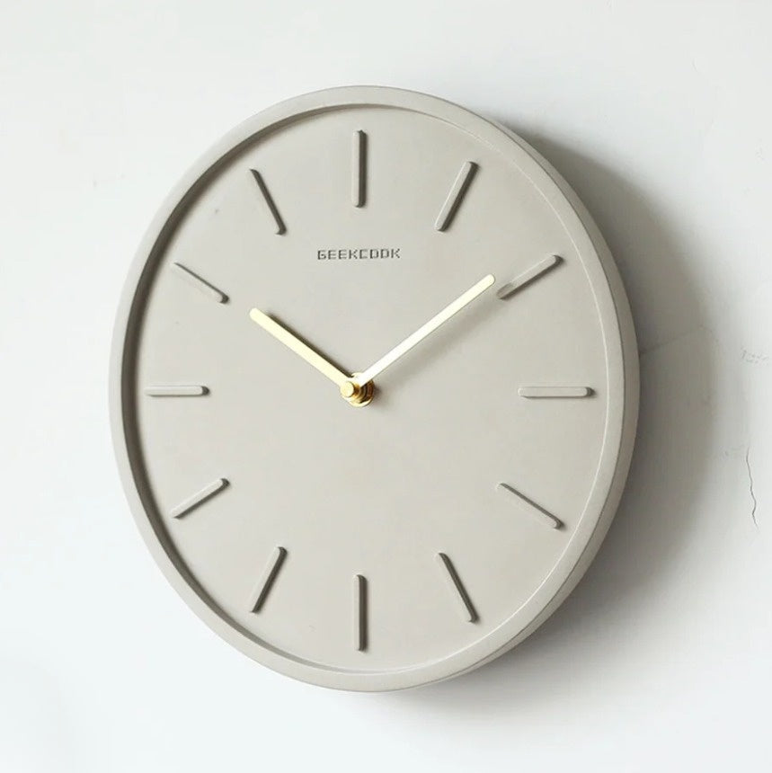 Scandinavian cement wall clock with metal pendulum